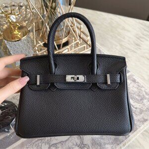 Black genuine leather women's handbag | Silver Hardware SHW | Available 2 Sizes